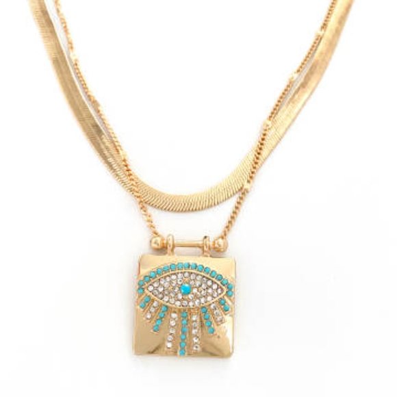 Gold Double Layered Evil Eye Necklace - Picture 5 of 9